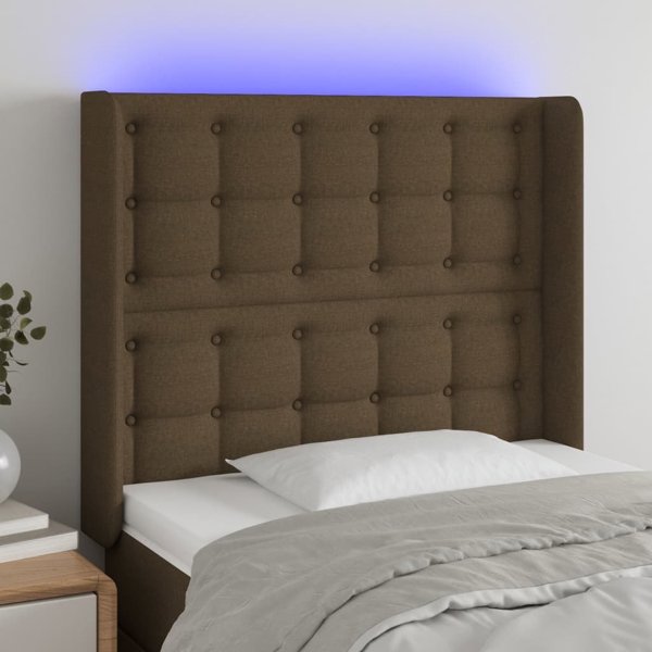 vidaXL Κεφαλάρι για κρεβάτι με LED, σκούρο καφέ, 93x16x118/128 cm, ύφασμα