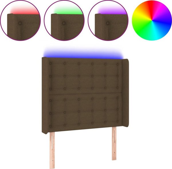 vidaXL Κεφαλάρι για κρεβάτι με LED, σκούρο καφέ, 93x16x118/128 cm, ύφασμα