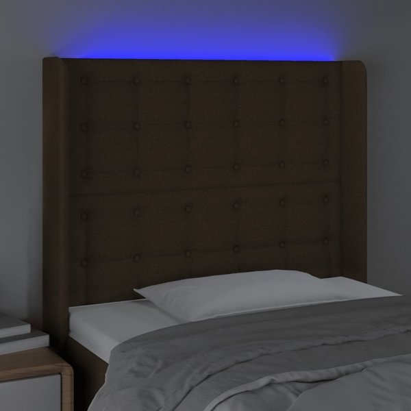 vidaXL Κεφαλάρι για κρεβάτι με LED, σκούρο καφέ, 93x16x118/128 cm, ύφασμα