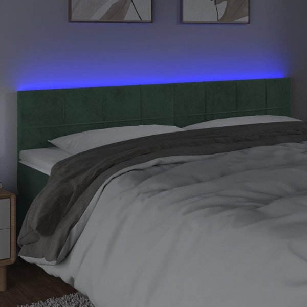 vidaXL Zaglowek do lozka z LED, ciemnozielony, 180x5x78/88 cm, aksamit