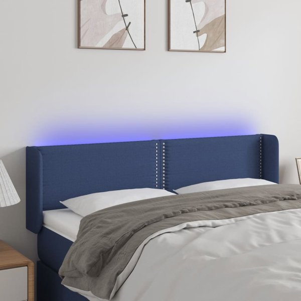 vidaXL Zaglowek do lozka z LED, niebieski, 147x16x78/88 cm, tkanina
