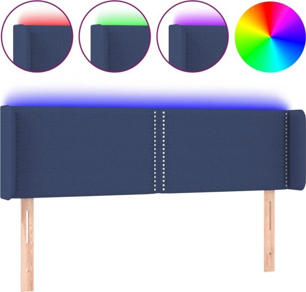 vidaXL Zaglowek do lozka z LED, niebieski, 147x16x78/88 cm, tkanina