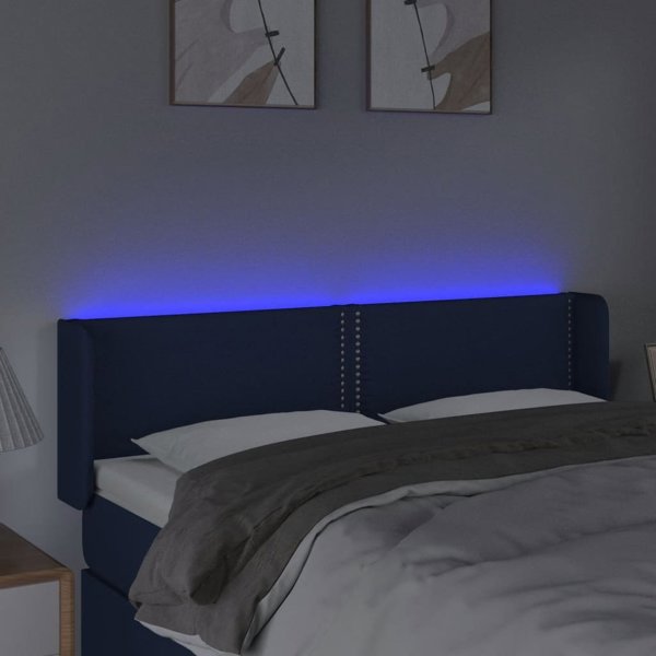 vidaXL Zaglowek do lozka z LED, niebieski, 147x16x78/88 cm, tkanina