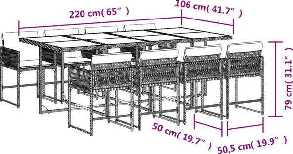vidaXL 9-τεμ. σετ κήπου με μαξιλάρια μπεζ πολυρατάν