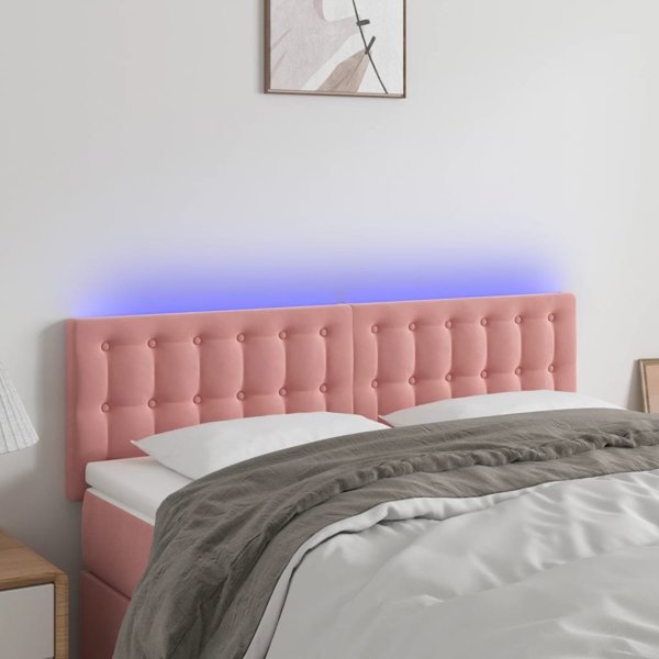 vidaXL Κεφαλάρι κρεβατιού με LED, ροζ, 144x5x78/88 εκ., βελούδο