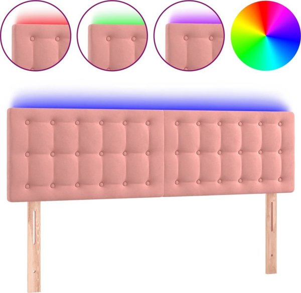 vidaXL Κεφαλάρι κρεβατιού με LED, ροζ, 144x5x78/88 εκ., βελούδο