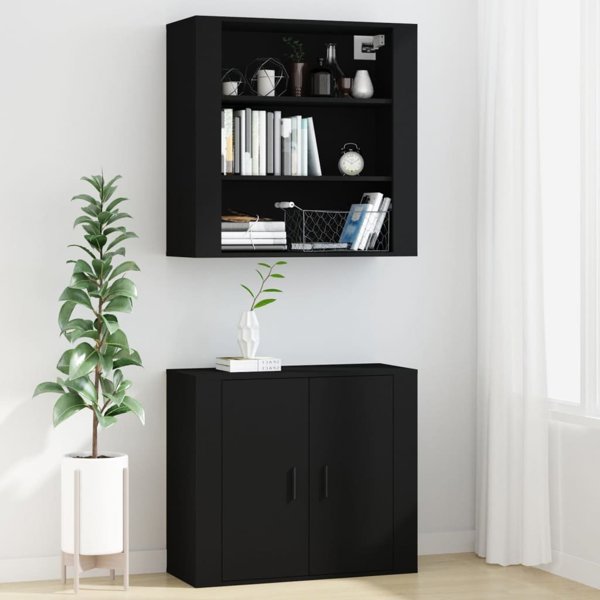 vidaXL Τοίχου ντουλάπι, μαύρο, 80x33x80 εκ., σύνθετο ξύλο