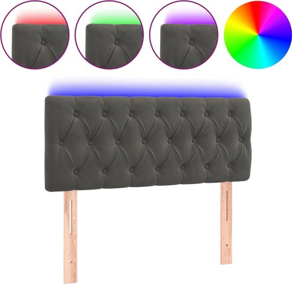 vidaXL Κεφαλάρι με LED, σκούρο γκρι, 100x7x78/88 cm, βελούδο
