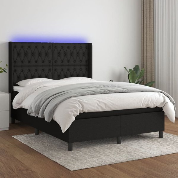 vidaXL Ηπειρωτικό κρεβάτι με στρώμα, μαύρο, 140x200 cm, ύφασμα