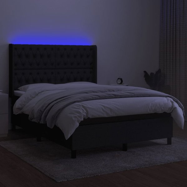 vidaXL Ηπειρωτικό κρεβάτι με στρώμα, μαύρο, 140x200 cm, ύφασμα