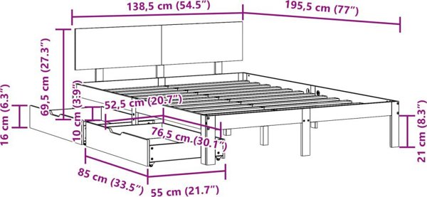 vidaXL Rama lozka z szufladami biala 135x190 cm sosnowa
