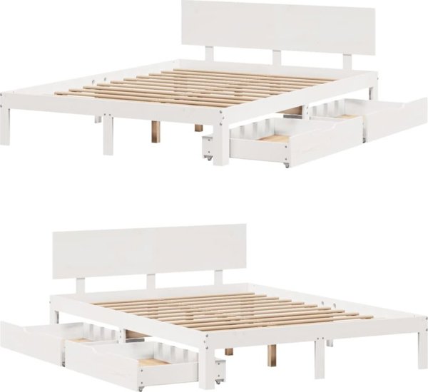 vidaXL Rama lozka z szufladami biala 135x190 cm sosnowa