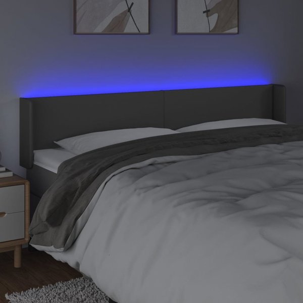 vidaXL Zaglowek do lozka z LED, szary, 163x16x78/88 cm, sztuczna skora