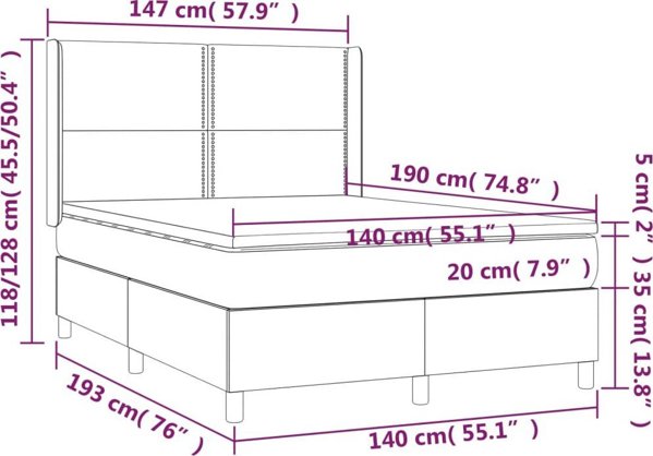 vidaXL Λύκνο Κοντινεντάλε με στρώμα, μπλε 140x190 cm, ύφασμα