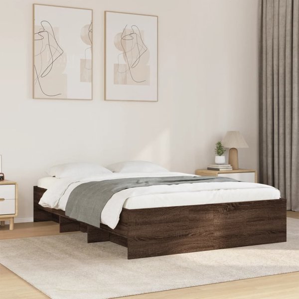 vidaXL Πλαίσιο κρεβατιού, καφέ δρυς, 135x190 εκ., από ξύλο σύνθετο