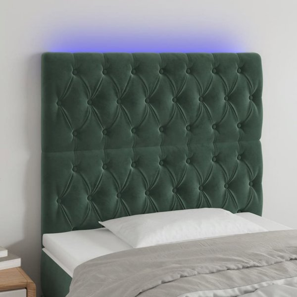 vidaXL Κεφαλάρι για κρεβάτι με LED, σκούρο πράσινο, 90x7x118/128 cm, βελούδο