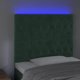 vidaXL Κεφαλάρι για κρεβάτι με LED, σκούρο πράσινο, 90x7x118/128 cm, βελούδο
