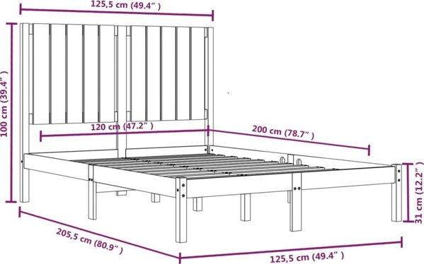 vidaXL Πλαίσιο κρεβατιού, από μασίφ πεύκο, 120x200 cm