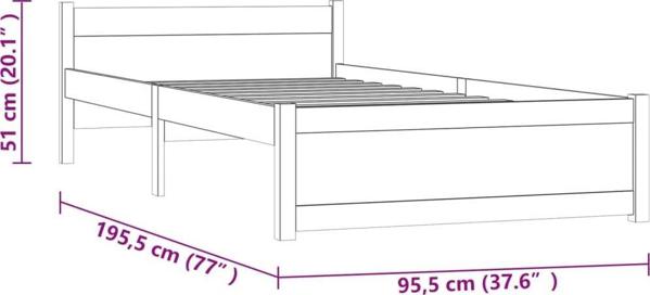 vidaXL Πλαίσιο κρεβατιού από μασίφ ξύλο, 90x190 cm, μονό