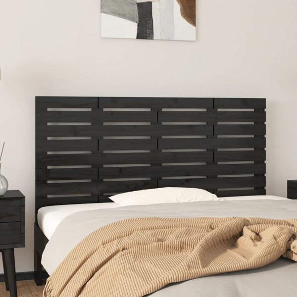 vidaXL Κεφαλάρι κρεβατιού, μαύρο, 126x3x63 cm, φυσικό ξύλο πεύκου