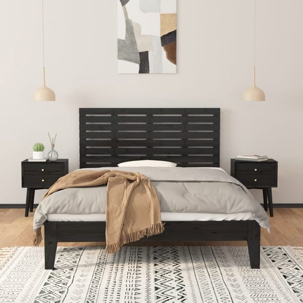 vidaXL Κεφαλάρι κρεβατιού, μαύρο, 126x3x63 cm, φυσικό ξύλο πεύκου