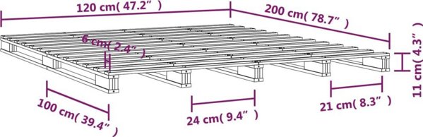 vidaXL Rama κρεβατιού, μελί καφέ, 120x200 εκ., μασίφ πεύκο