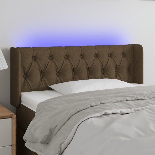 vidaXL Κεφαλάρι κρεβατιού με LED, σκούρο καφέ, 93x16x78/88 εκ., ύφασμα