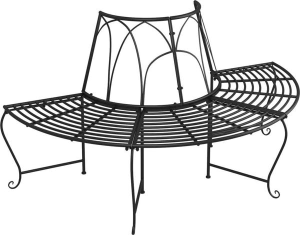 vidaXL Lawka pod drzewo, polokragla, 159 cm, czarna, stalowa