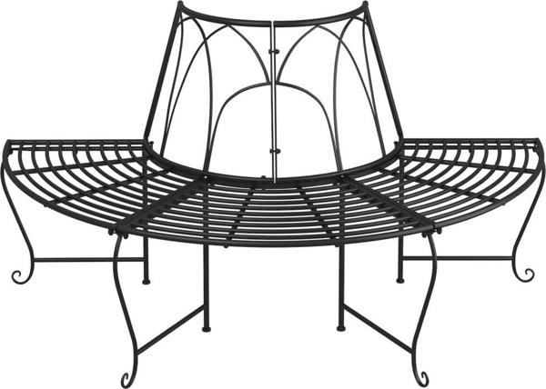 vidaXL Lawka pod drzewo, polokragla, 159 cm, czarna, stalowa