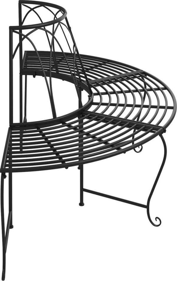 vidaXL Lawka pod drzewo, polokragla, 159 cm, czarna, stalowa