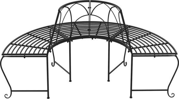 vidaXL Lawka pod drzewo, polokragla, 159 cm, czarna, stalowa