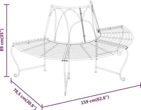 vidaXL Lawka pod drzewo, polokragla, 159 cm, czarna, stalowa