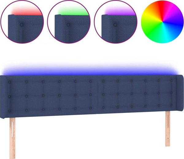 vidaXL Κεφαλάρι κρεβατιού με LED, μπλε, 183x16x78/88 cm, ύφασμα