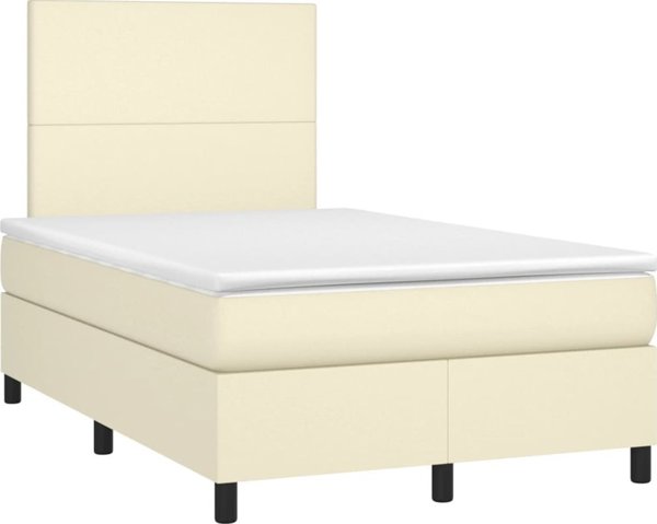 vidaXL Lozko kontynentalne z LED, materac, kremowe, ekoskora 120x200cm