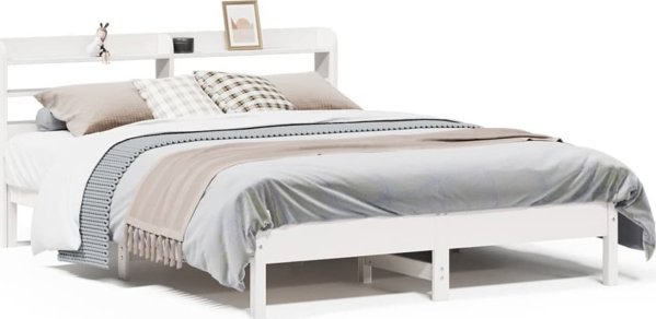 vidaXL Rama κρεβατιού χωρίς στρώμα, λευκή, 140x200 cm, μασίφ πεύκο
