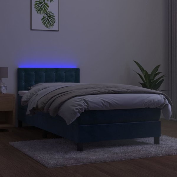 vidaXL Κρεβάτι Kontynentalne με Στρώμα και LED, Μπλε Βελούδο, 80x200 εκ.