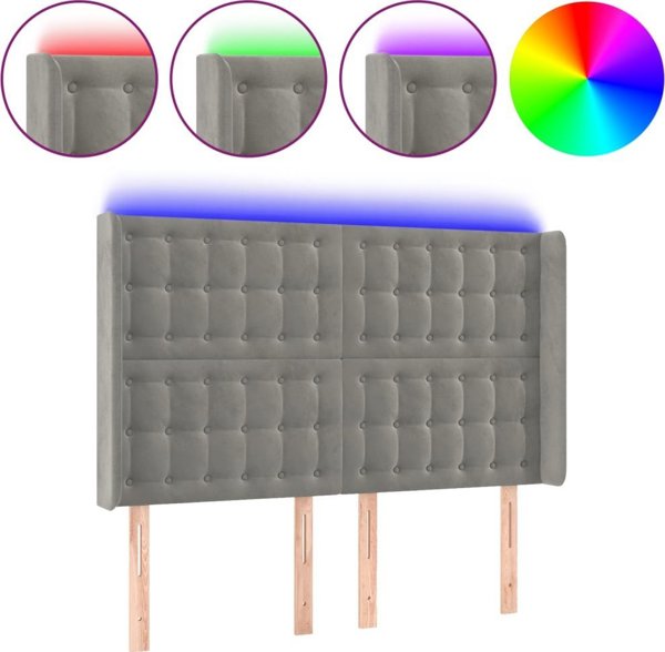 vidaXL Ζαγλόουεκ για κρεβάτι με LED, ανοιχτό γκρι, 147x16x118/128 cm, βελούδο