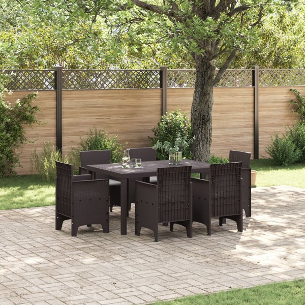vidaXL Σετ φαγητού κήπου 7 τεμαχίων μπρονζέ Polyrattan