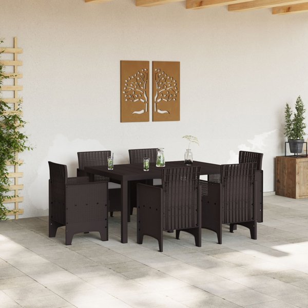 vidaXL Σετ φαγητού κήπου 7 τεμαχίων μπρονζέ Polyrattan