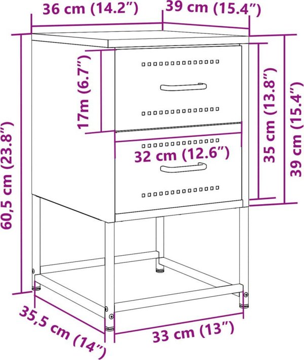 vidaXL Szafki nocne, 2 szt., musztardowe, 36x39x60,5 cm, stal