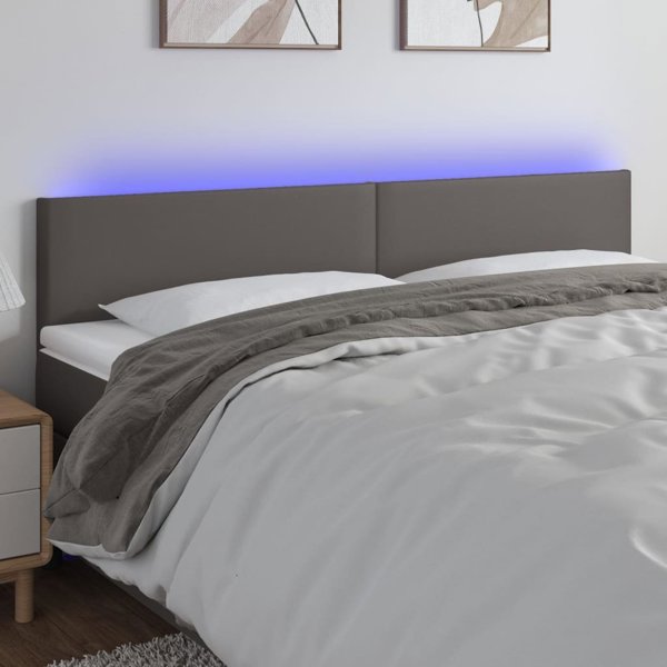 vidaXL Κεφαλάρι κρεβατιού με LED, γκρι, 200x5x78/88 cm, τεχνητό δέρμα
