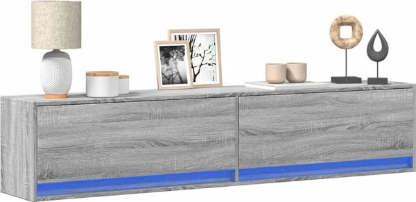 vidaXL Επιτοίχια ντουλάπα για TV με φωτισμό LED, γκρι δρυς sonoma, 180x31x38 cm