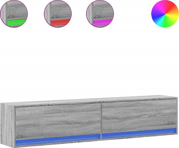 vidaXL Επιτοίχια ντουλάπα για TV με φωτισμό LED, γκρι δρυς sonoma, 180x31x38 cm