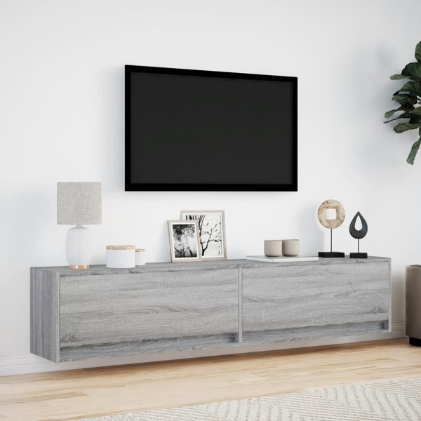 vidaXL Επιτοίχια ντουλάπα για TV με φωτισμό LED, γκρι δρυς sonoma, 180x31x38 cm