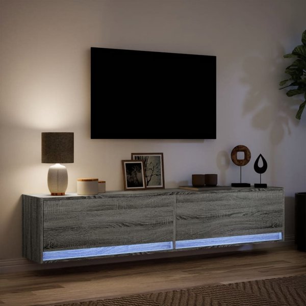 vidaXL Επιτοίχια ντουλάπα για TV με φωτισμό LED, γκρι δρυς sonoma, 180x31x38 cm
