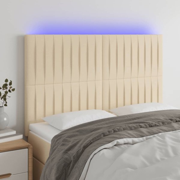vidaXL Προσκέφαλο κρεβατιού με LED, εκρού, 144x5x118/128 cm, ύφασμα
