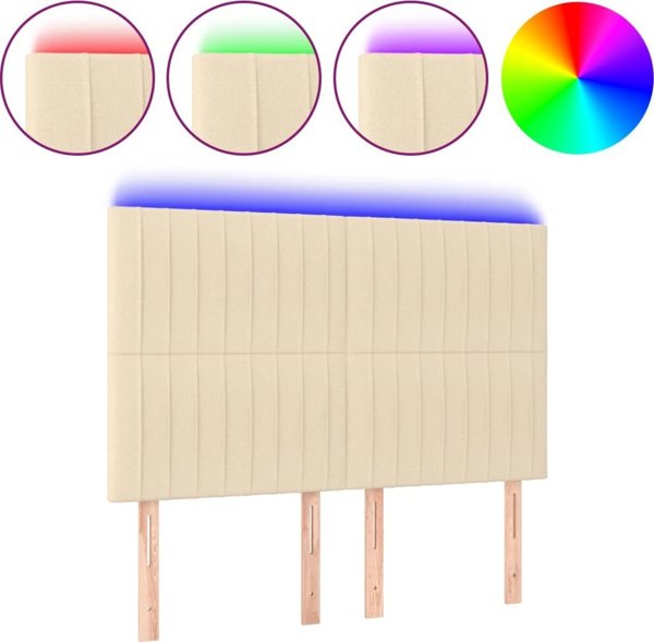 vidaXL Προσκέφαλο κρεβατιού με LED, εκρού, 144x5x118/128 cm, ύφασμα
