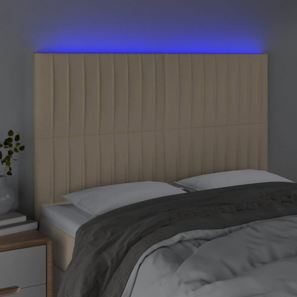vidaXL Προσκέφαλο κρεβατιού με LED, εκρού, 144x5x118/128 cm, ύφασμα