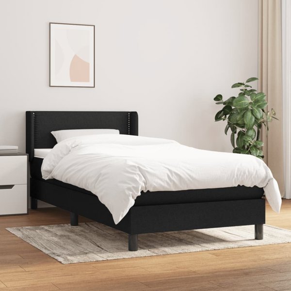 vidaXL Κρεβάτι Κοντινεντάλ με Στρώμα Μαύρο 90x200 cm Υφασμάτινο