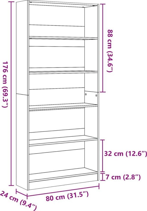 vidaXL Ράφι, λευκό, 80x24x176 εκ., από ξύλινο συνθετικό υλικό